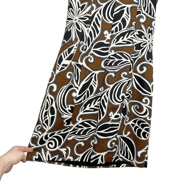 NWT WD.NY Brown Black Leaf Scroll Print Embellished Neckline Sheath Dress - Picture 9 of 15